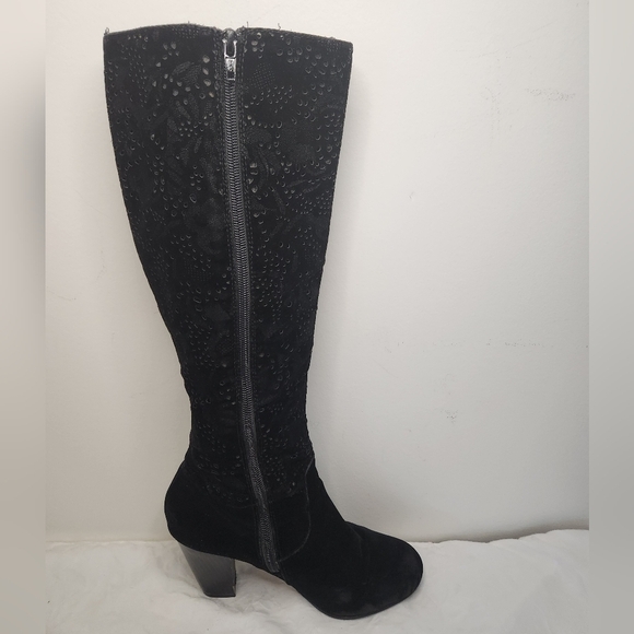 Black Velvet Lace High Heel Boots - Picture 5 of 15